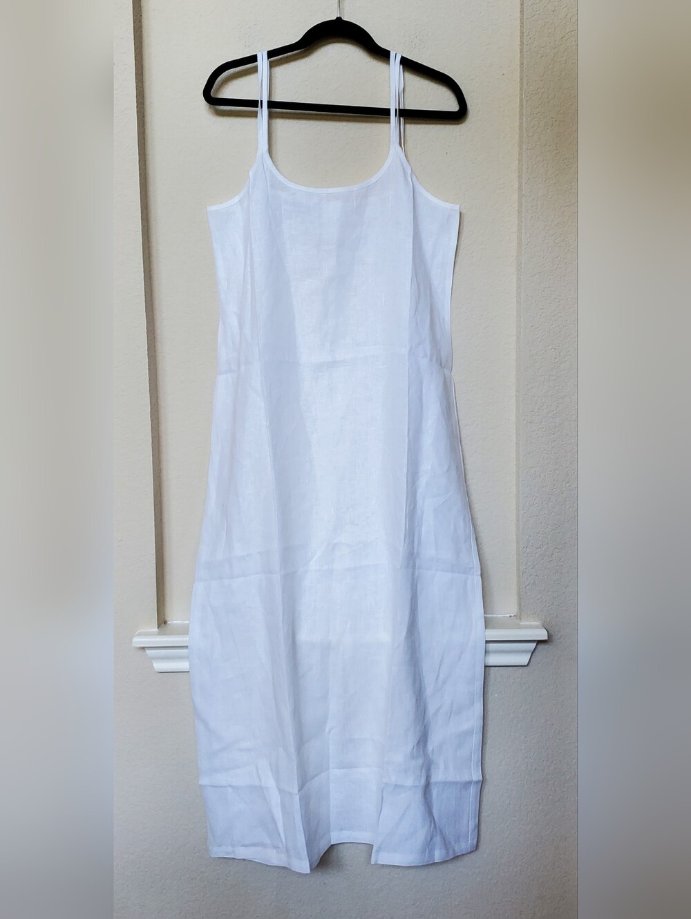 The White Company White 100% Linen Thin Strap Maxi Dress.  Size Large